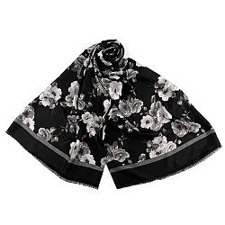 Eșarfă / șal flori 90x180 cm - Negru (1 Bucată)