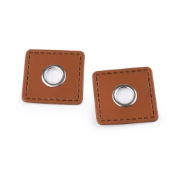 Ocheți cu patrat din piele sintetica pentru cusut, de 10 mm - Maro coniac (20 Bucăți)