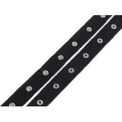 Bandă cu capse pentru confecții textile / body, lățime 20 mm - Negru (1 Metru)