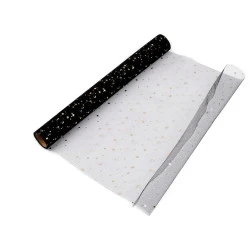 Tul decorativ cu stelute, 48 cm - Negru (1 Metru)