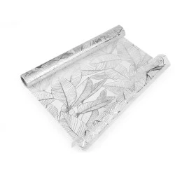 Tul decorativ cu frunze, efect metalizat, 48 cm - Argintiu (1 Metru)