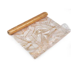 Tul decorativ cu frunze, efect metalizat, 48 cm - Auriu (1 Metru)