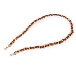 Curea / toarta din piele cu lant si carabine, lungime 120 cm - Maro coniac (1 Bucată)