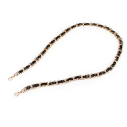 Curea / toarta din piele cu lant si carabine, lungime 120 cm - Negru (1 Bucată)