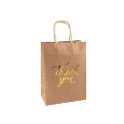 Punga de hartie cadou thank you 16x22 cm - Maro natural (12 Bucăți)