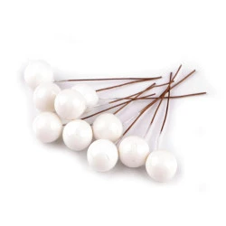 Bobițe decorative artificiale pe sârmă ø1,5 cm - Alb (10 Bucăți)