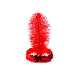 Bentita de carnaval retro cu paiete si pene - Roșu (1 Bucată)