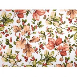 Țesătură de bumbac / pânză frunze de toamnă - Alb (1 Metru)