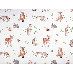 Țesătură de bumbac / pânză animale din pădure - Alb (1 Metru)