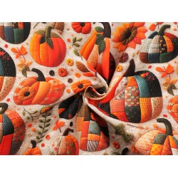 Țesătură de bumbac cu imprimeu digital dovleac / toamnă - Ecru (1 Metru)