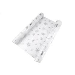 Organza de craciun cu fulgi de zăpadă, latime 50 cm - Alb (1 Metru)