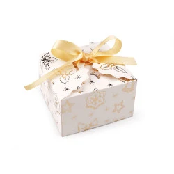 Cutie cadou de craciun cu imprimeu auriu si panglica - Alb (12 Bucăți)