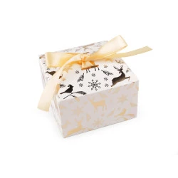 Cutie cadou de craciun cu imprimeu auriu si panglica - Alb (12 Bucăți)