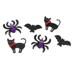 Pisică de pâslă, liliac și păianjen cu sclipici, halloween - Mix variante (6 Bucăți)