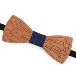 Papion din lemn, flori, mustață, note muzicale - Natural mediu (1 Bucată)