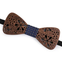 Papion din lemn, flori, mustață, note muzicale - Maro natural (1 Bucată)