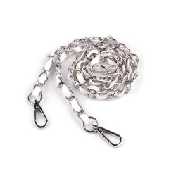 Curea din piele cu lant si carabine, pentru genti si telefoane mobile, latime 2 cm - Alb (1 Bucată)