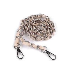 Curea din piele cu lant si carabine, pentru genti si telefoane mobile, latime 2 cm - Bej deschis (1 Bucată)