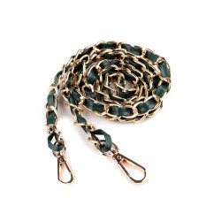 Curea din piele cu lant si carabine, pentru genti si telefoane mobile, latime 2 cm - Verde închis (1 Bucată)