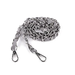 Curea din piele cu lant si carabine, pentru genti si telefoane mobile, latime 2 cm - Gri neutral (1 Bucată)