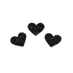 Aplicație termoadezivă inimă cu strasuri - Negru (10 Bucăți)