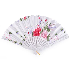 Evantai din material textil flori - Alb (1 Bucată)