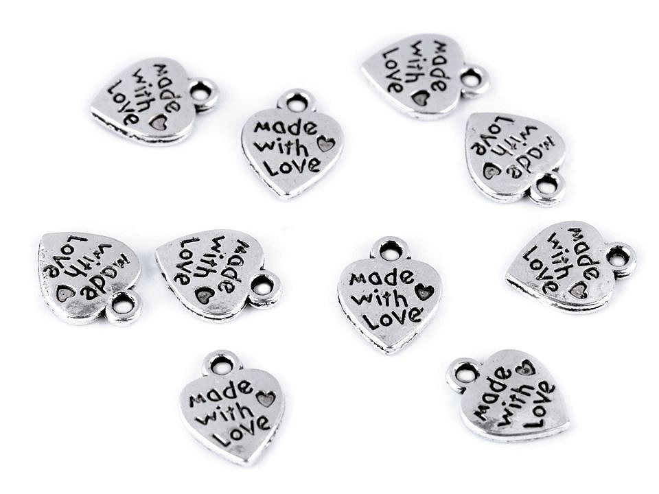 Pandantiv inimioară Made with love, 10x12 mm (pachet 10 buc) Pandantiv inimioară Made with love, 10x12 mm (pachet 10 buc)