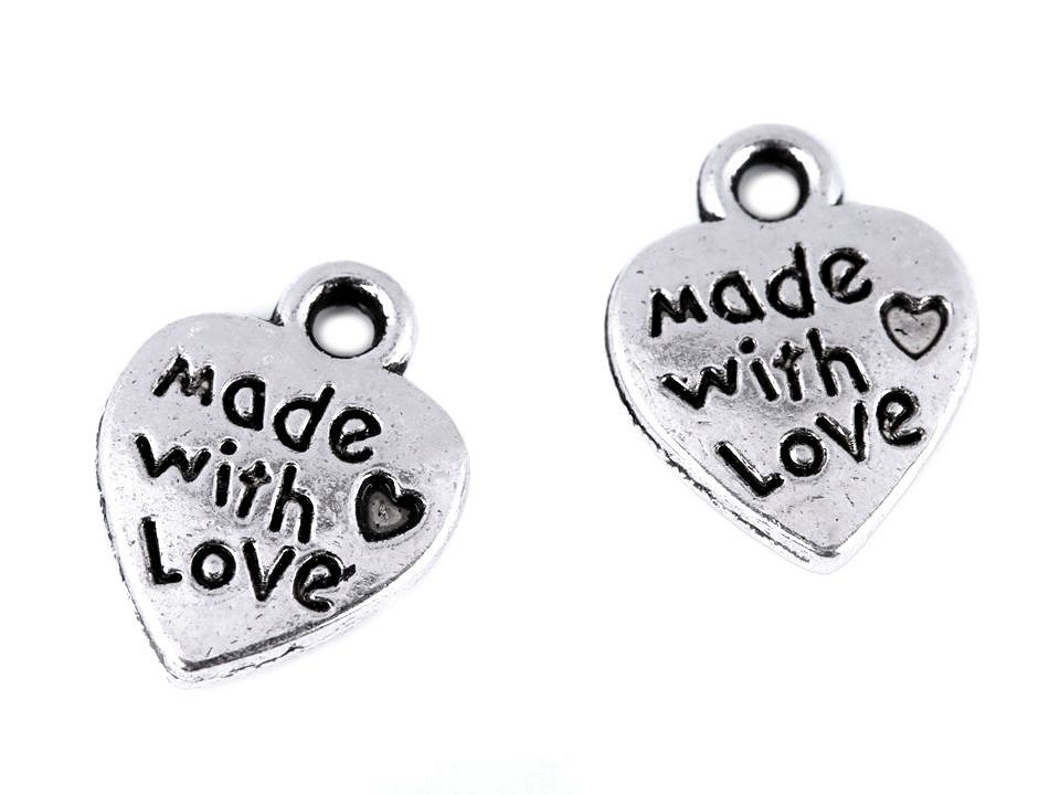 Pandantiv inimioară Made with love, 10x12 mm (pachet 10 buc) Pandantiv inimioară Made with love, 10x12 mm (pachet 10 buc)