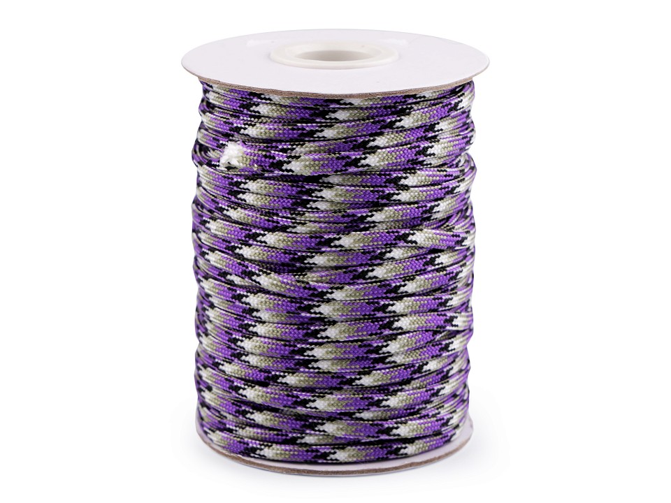 Cordelină paracord, Ø4 mm (rola 25 m) - gri cărbune - mov Cordelină paracord, Ø4 mm (rola 5 m) - gri cărbune - mov