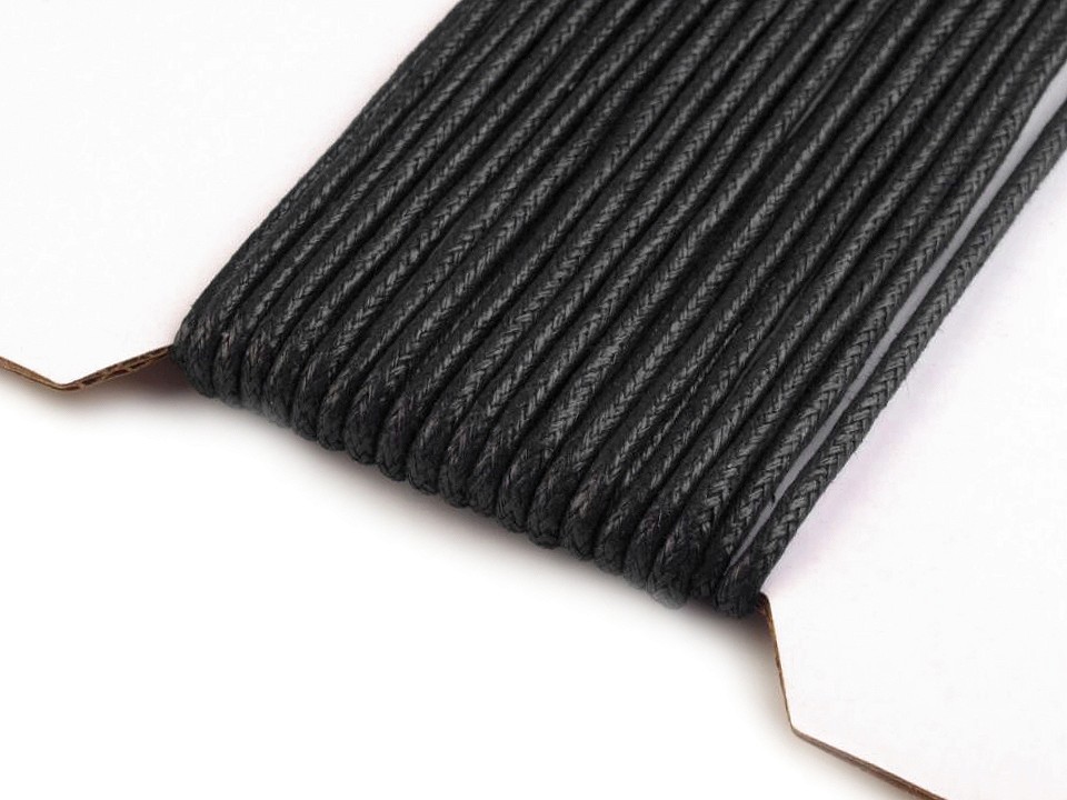 Șnur din bumbac cerat, Ø2 mm (card 10 m) - negru