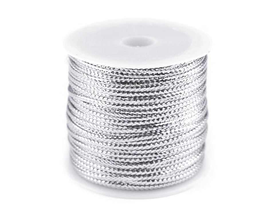Șnur plat lurex, gol în interior, lățime 2 mm (rola 30 m) - argintiu