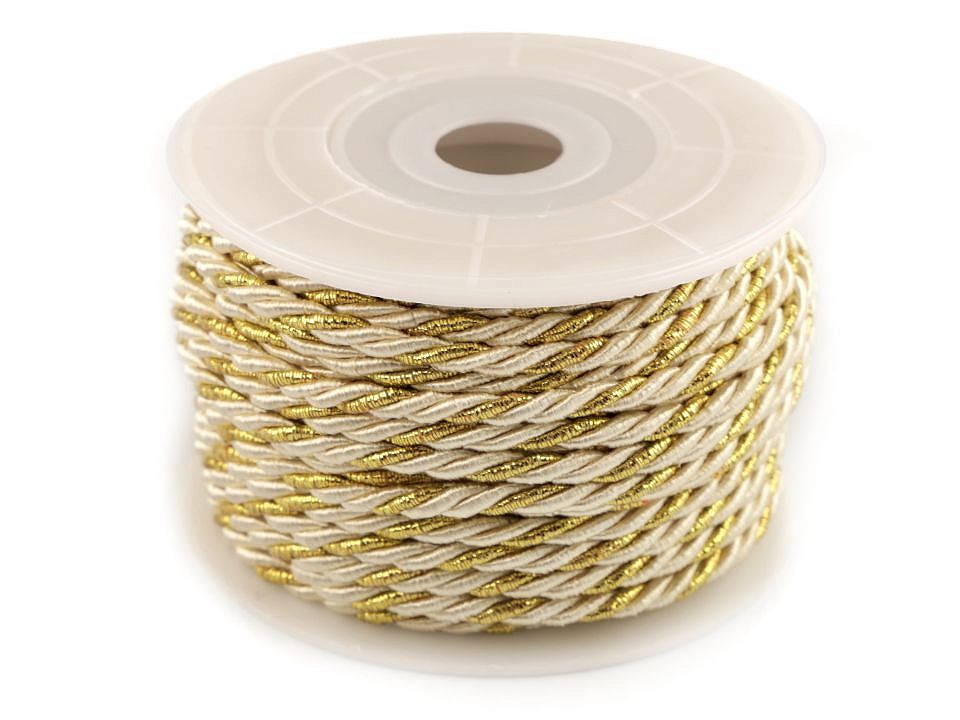 Șnur răsucit cu fir lame, Ø3 mm (rola 10 m) - crem deschis - auriu