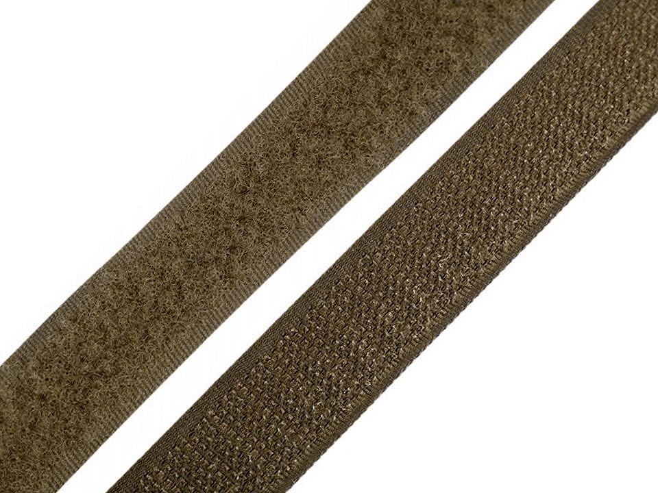Bandă arici, complet (puf + scai), 20 mm (rola 25 m) - verde kaki