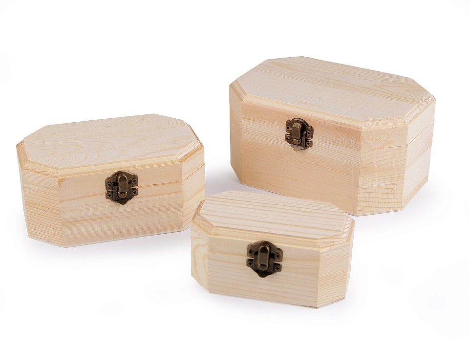 Set 3 cutii hexagonale din lemn natur Set 3 cutii hexagonale din lemn natur