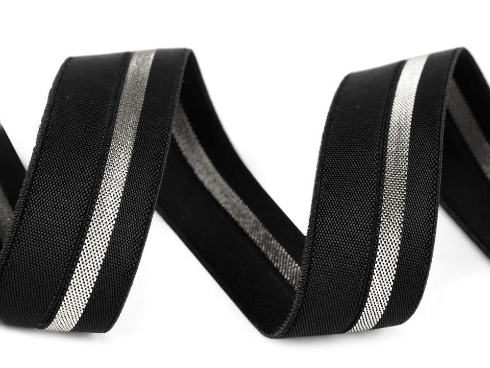 Elastic bias la metru, lățime 20 mm - negru - argintiu Elastic bias la metru, lățime 20 mm - negru - argintiu