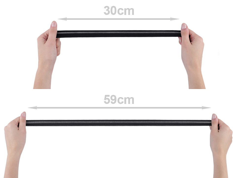 Elastic bias la metru, lățime 20 mm - negru - argintiu Elastic bias la metru, lățime 20 mm - negru - argintiu