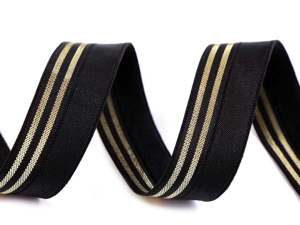 Elastic bias la metru, lățime 20 mm - negru/auriu Elastic bias la metru, lățime 20 mm - negru/auriu