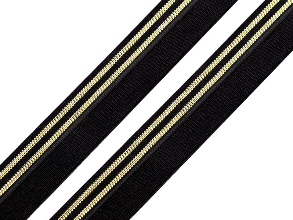 Elastic bias la metru, lățime 20 mm - negru/auriu Elastic bias la metru, lățime 20 mm - negru/auriu
