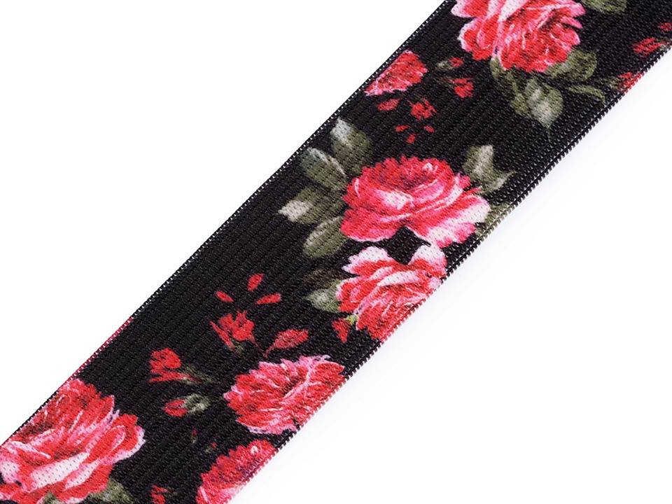 Elastic lat cu imprimeu la metru, lățime 30 mm - negru