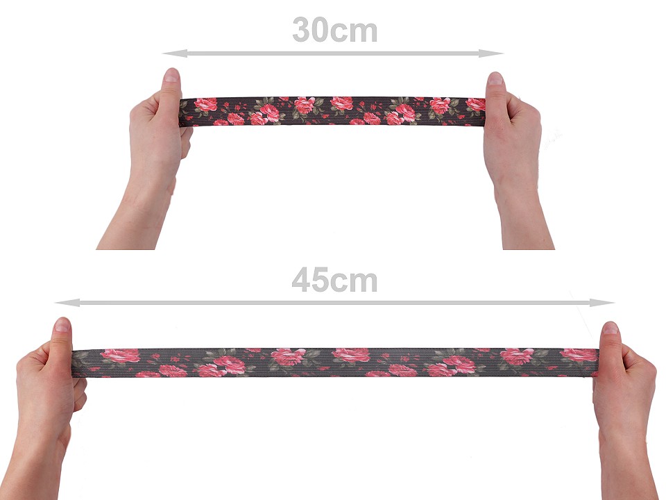 Elastic lat cu imprimeu la metru, lățime 30 mm - negru