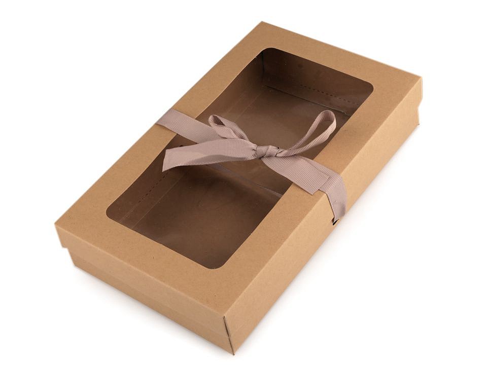Cutie cu fereastră și fundă (pachet 5 Buc.) - maro natural Cutie cu fereastră și fundă (pachet 5 Buc.) - maro natural