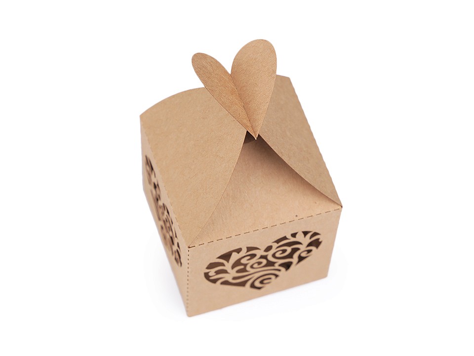 Cutie cadou / mărturii (pachet 10 Buc.) - natural - inimă