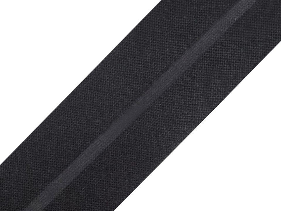 Bandă bias din bumbac, lățime 20 mm (card 25 m) - negru Bandă bias din bumbac, lățime 20 mm (card 25 m) - negru
