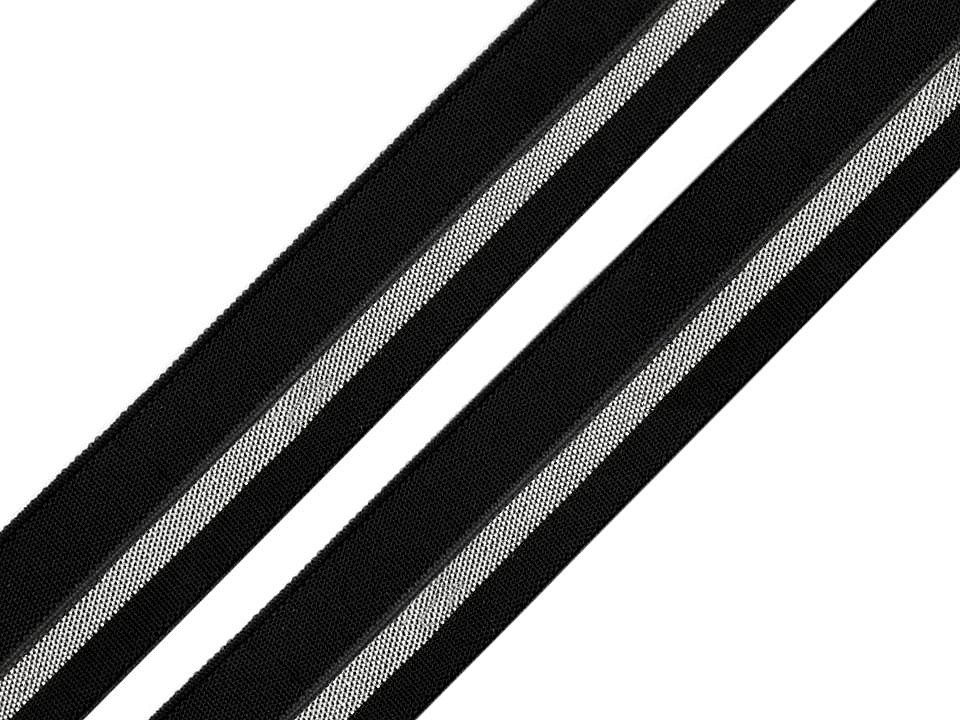 Elastic bias la metru, lățime 20 mm - negru - argintiu Elastic bias la metru, lățime 20 mm - negru - argintiu