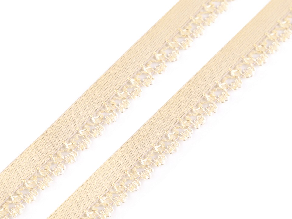 Elastic dantelat decorativ, lățime 15 mm (rola 20 m) - bej Elastic dantelat decorativ, lățime 15 mm (rola 20 m) - bej
