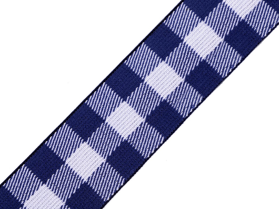 Elastic lat carouri la metru, lățime 40 mm - albastru Elastic lat carouri la metru, lățime 40 mm - albastru