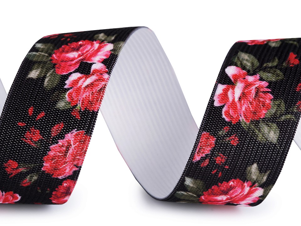 Elastic lat cu imprimeu la metru, lățime 30 mm - negru