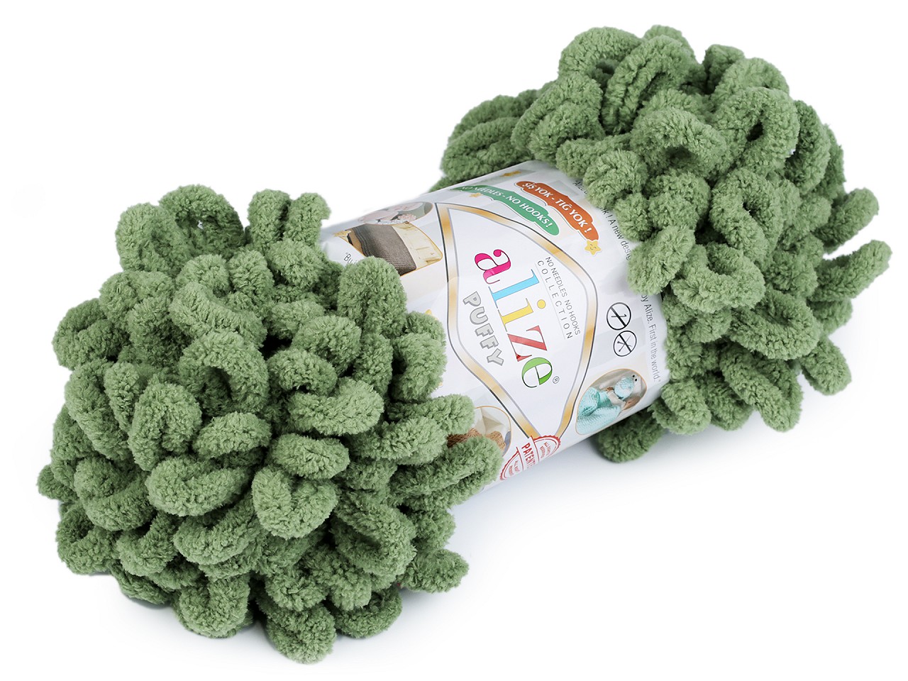 Fir de tricotat Alize Puffy, 100 g, verde de stepă Fir de tricotat Alize Puffy, 100 g, verde de stepă