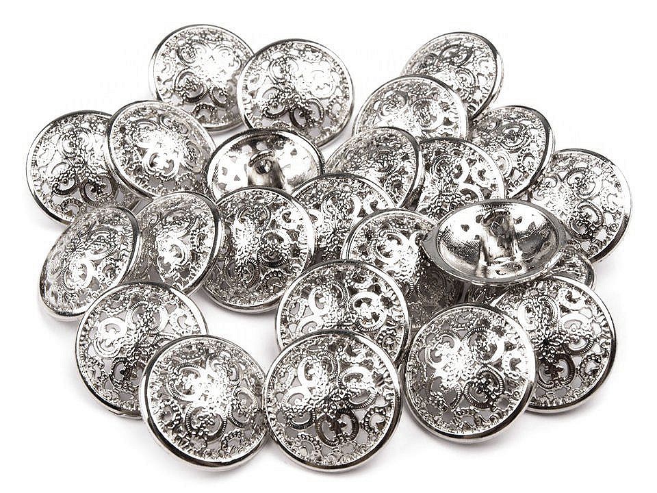 Nasturi metalici filigran, mărimea Ø17,6 mm, argintiu, 5 buc. Nasturi metalici filigran, mărimea Ø17,6 mm, argintiu, 5 buc.
