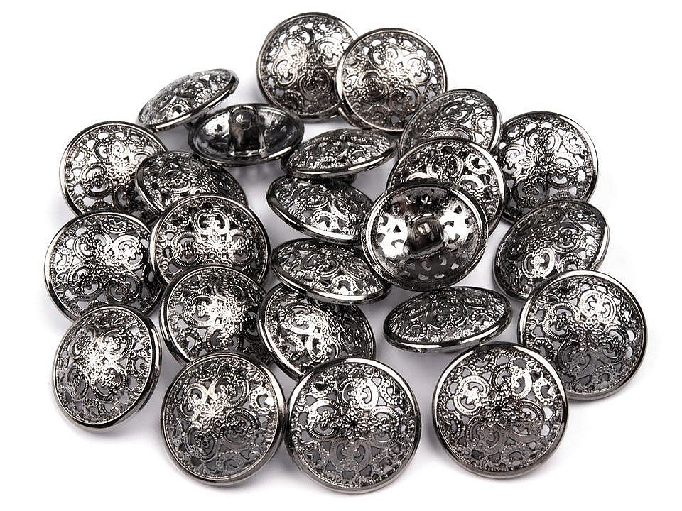 Nasturi metalici filigran, mărimea Ø17,6 mm, nichel antic, 5 buc. Nasturi metalici filigran, mărimea Ø17,6 mm, nichel antic, 5 buc.